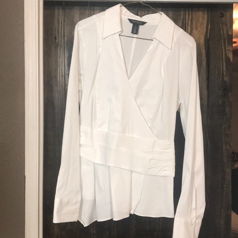 White House black market long sleeve wrap shirt